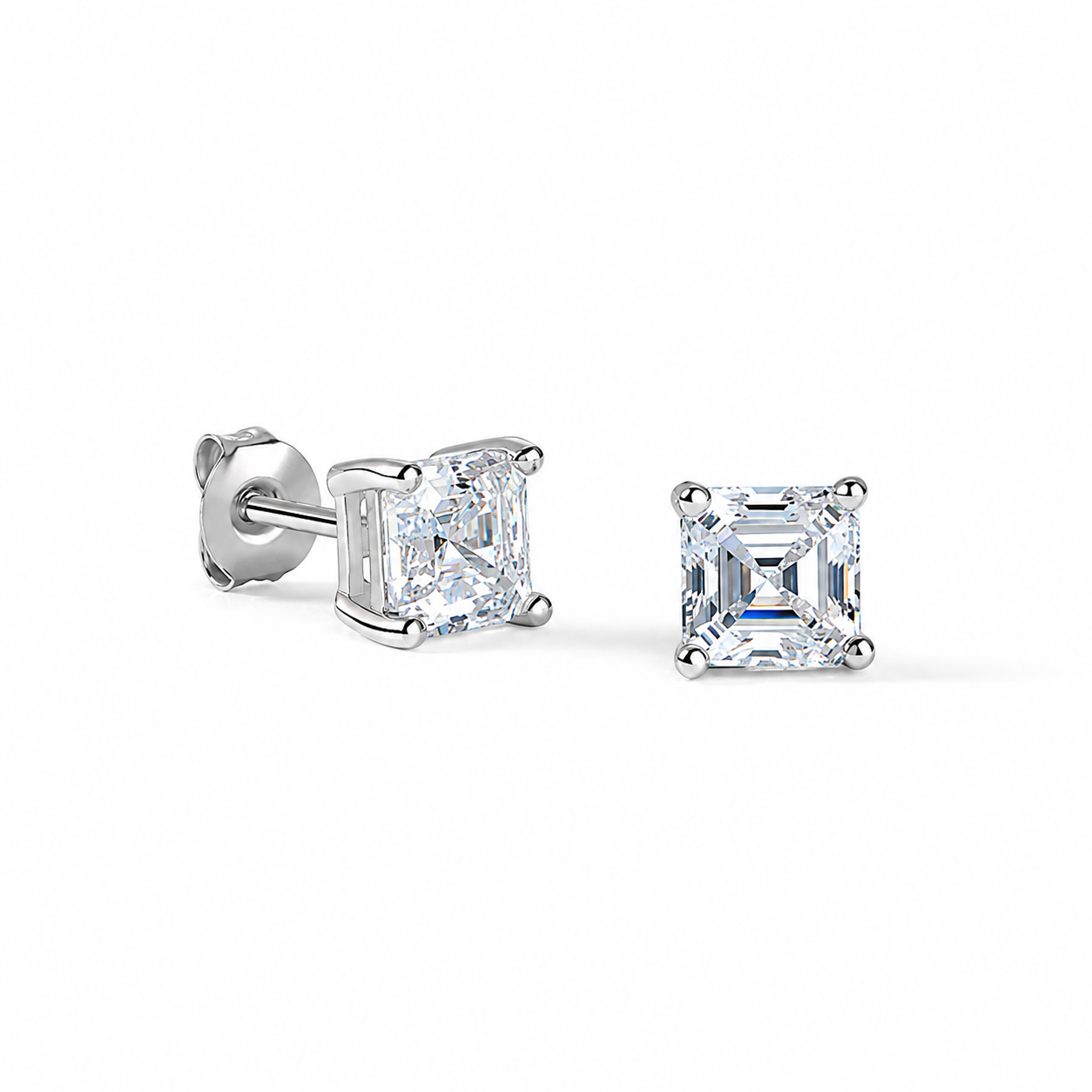 1 Ct Asscher Cut Simulated Diamond Stud Earrings 925 Sterling Silver