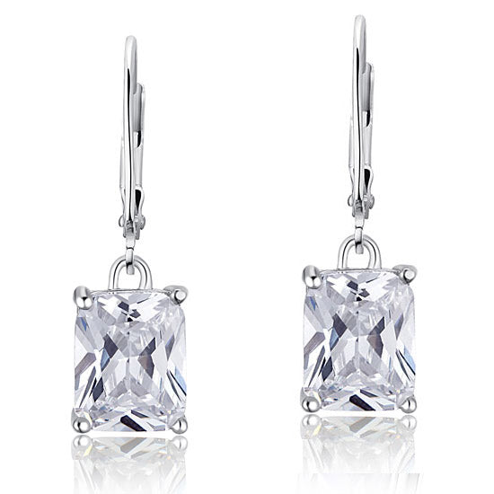 4 Carat Emerald Cut Simulated Diamond 925 Sterling Silver Dangle Earrings - View 3 | SelinJewels
