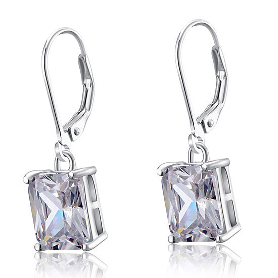 4 Carat Emerald Cut Simulated Diamond 925 Sterling Silver Dangle Earrings - View 4 | SelinJewels