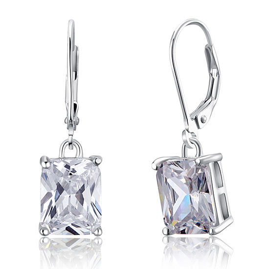 4 Carat Emerald Cut Simulated Diamond 925 Sterling Silver Dangle Earrings | SelinJewels