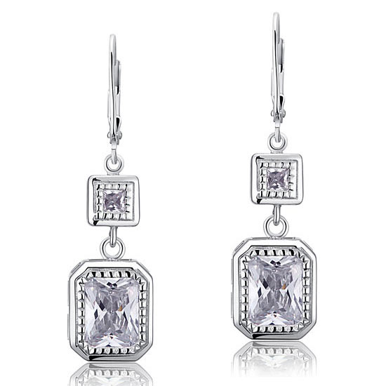 4 Carat Emerald Cut Simulated Diamond 925 Sterling Silver Dangle Earrings - View 2 | SelinJewels