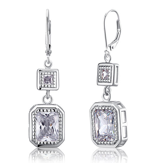 4 Carat Emerald Cut Simulated Diamond 925 Sterling Silver Dangle Earrings | SelinJewels
