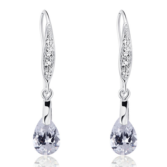 2 Carat Pear Cut Simulated Diamond 925 Sterling Silver Dangle Earrings - View 3 | SelinJewels