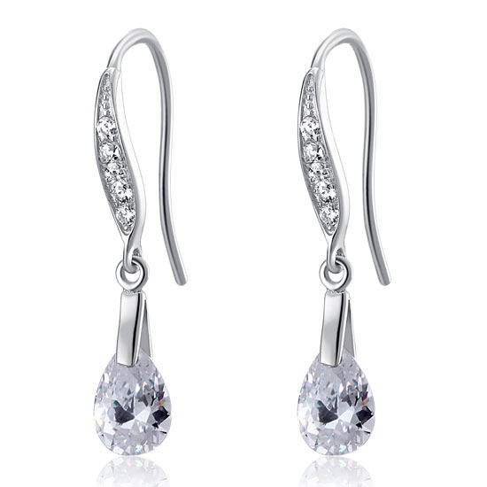 2 Carat Pear Cut Simulated Diamond 925 Sterling Silver Dangle Earrings - View 4 | SelinJewels