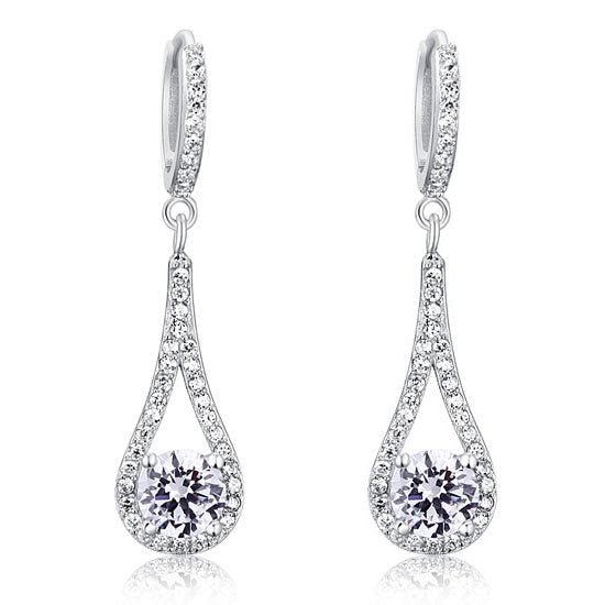 1 Carat Round Cut 925 Sterling Silver Bridal Wedding Dangle Earrings | SelinJewels