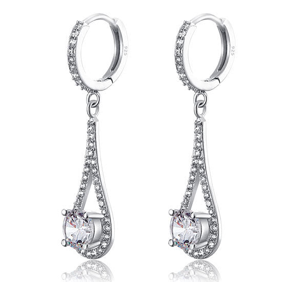 1 Carat Round Cut 925 Sterling Silver Bridal Wedding Dangle Earrings - View 2 | SelinJewels