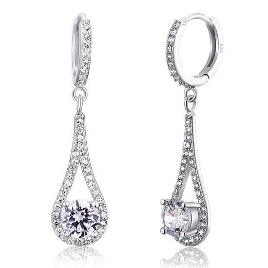 1 Carat Round Cut 925 Sterling Silver Bridal Wedding Dangle Earrings - View 3 | SelinJewels
