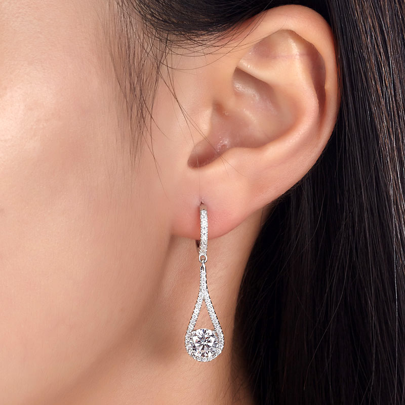 1 Carat Round Cut 925 Sterling Silver Bridal Wedding Dangle Earrings - View 4 | SelinJewels