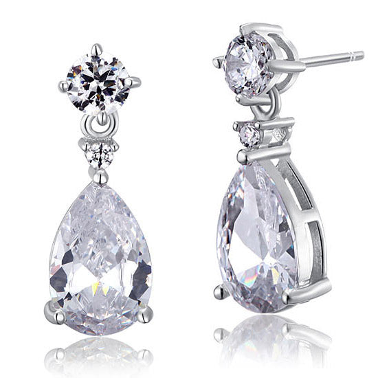 3 Carat Pear Cut Simulated Diamond 925 Sterling Silver Dangle Earrings | SelinJewels