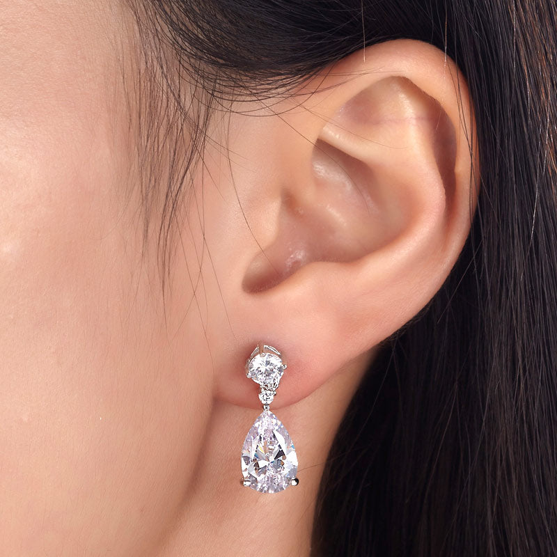 3 Carat Pear Cut Simulated Diamond 925 Sterling Silver Dangle Earrings - View 2 | SelinJewels