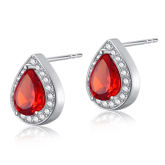 1 Carat Pear Cut Red Simulated Ruby 925 Sterling Silver Stud Earrings - View 4 | SelinJewels