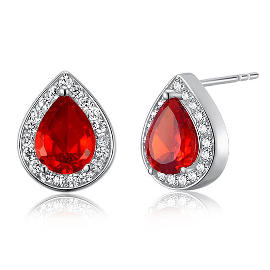 1 Carat Pear Cut Red Simulated Ruby 925 Sterling Silver Stud Earrings | SelinJewels