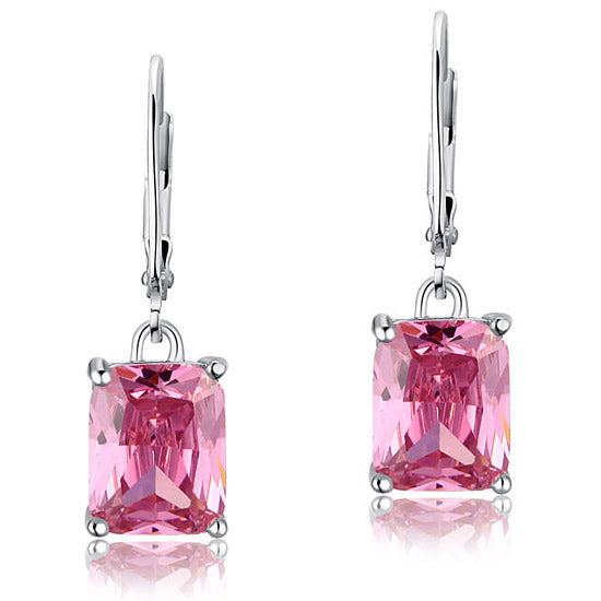 4 Carat Pink Simulated Sapphire 925 Sterling Silver Dangle Earrings - View 3 | SelinJewels