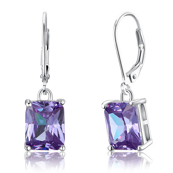 4 Carat Purple Simulated Sapphire 925 Sterling Silver Dangle Earrings | SelinJewels