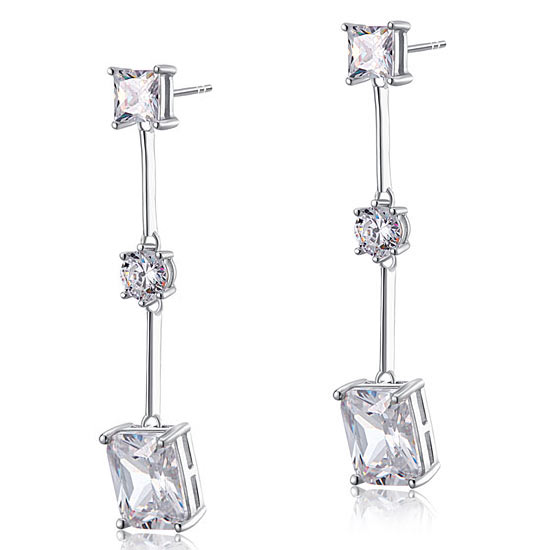4 Carat Emerald Cut Simulated Diamond 925 Sterling Silver Dangle Earrings - View 3 | SelinJewels