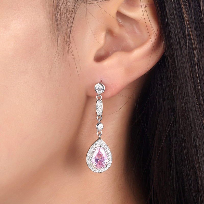 The Blush Set - pink pear earrings model view