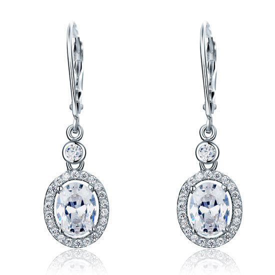 1.5 Carat Oval Cut Simulated Diamond 925 Sterling Silver Dangle Earrings - View 3 | SelinJewels