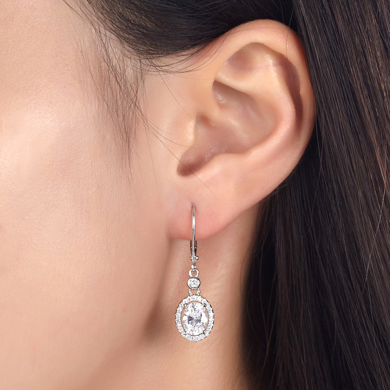 1.5 Carat Oval Cut Simulated Diamond 925 Sterling Silver Dangle Earrings - View 2 | SelinJewels