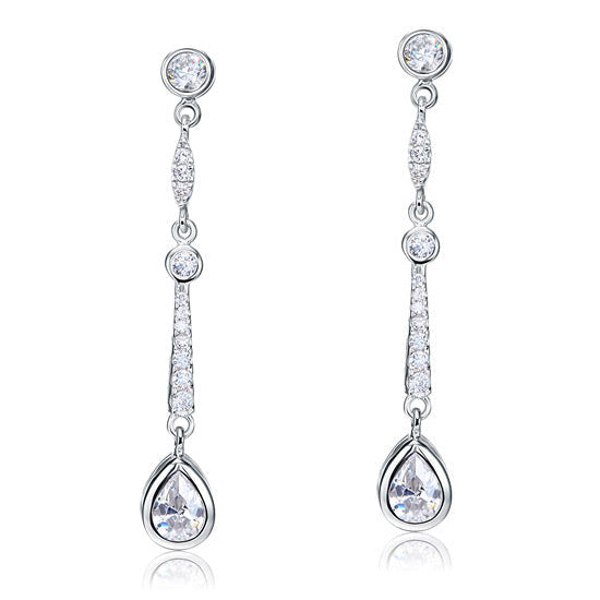 Pear Cut Simulated Diamond 925 Sterling Silver Dangle Earrings - View 3 | SelinJewels