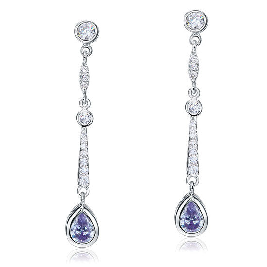 Purple Simulated Sapphire 925 Sterling Silver Dangle Earrings - View 3 | SelinJewels