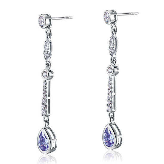 Purple Simulated Sapphire 925 Sterling Silver Dangle Earrings - View 5 | SelinJewels