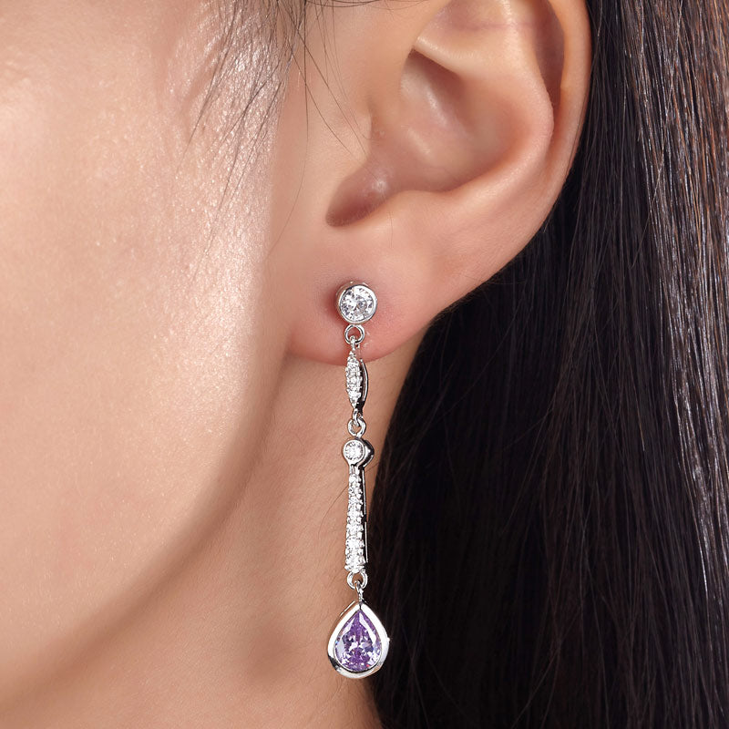 Purple Simulated Sapphire 925 Sterling Silver Dangle Earrings - View 2 | SelinJewels