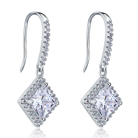 3 Carat Simulated Princess Cut Diamond Dangle Drop Sterling 925 Silver Earrings - View 4 | SelinJewels