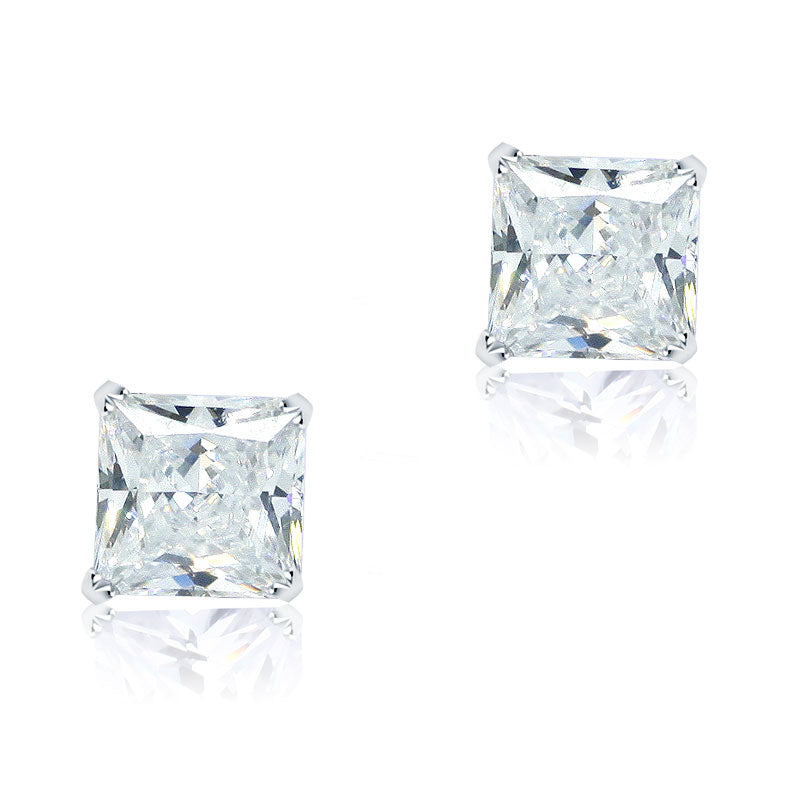 925 Sterling Silver Stud Earrings 1 Carat Princess Cut Simulated Diamond - View 4 | SelinJewels