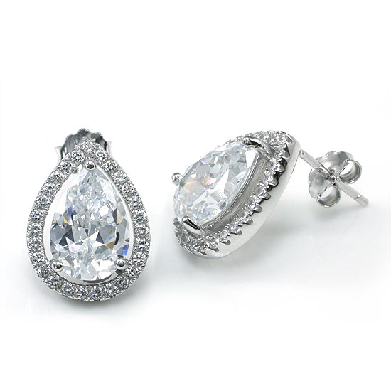 4 Carat Pear Cut Simulated Diamond Stud 925 Sterling Silver Earrings - View 2 | SelinJewels