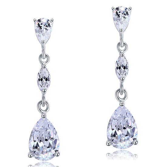 2 Carat Simulated Pear Cut Diamond Dangle Drop Sterling 925 Silver Earrings - View 3 | SelinJewels
