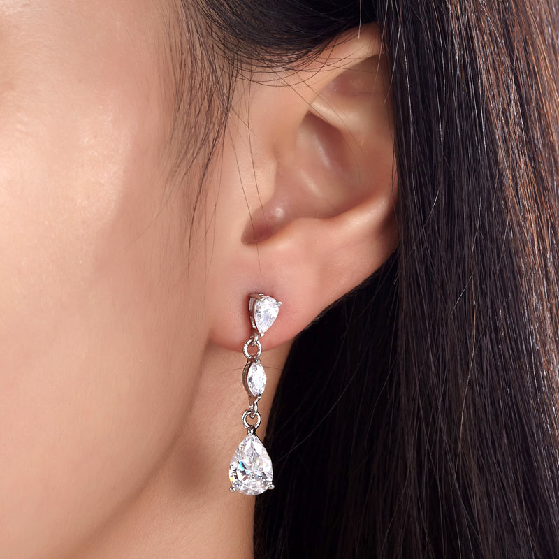 2 Carat Simulated Pear Cut Diamond Dangle Drop Sterling 925 Silver Earrings - View 2 | SelinJewels
