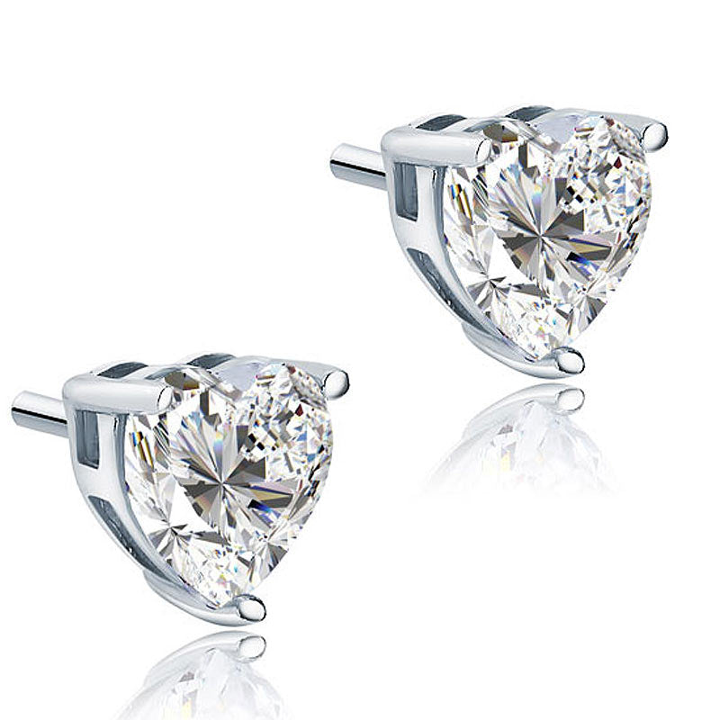 4 Carat Heart Cut Simulated Diamond Stud 925 Sterling Silver Earrings - View 4 | SelinJewels