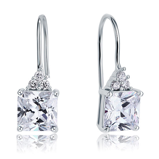2 Carat Princess Cut Simulated Diamond Dangle Drop 925 Sterling Silver Earrings | SelinJewels