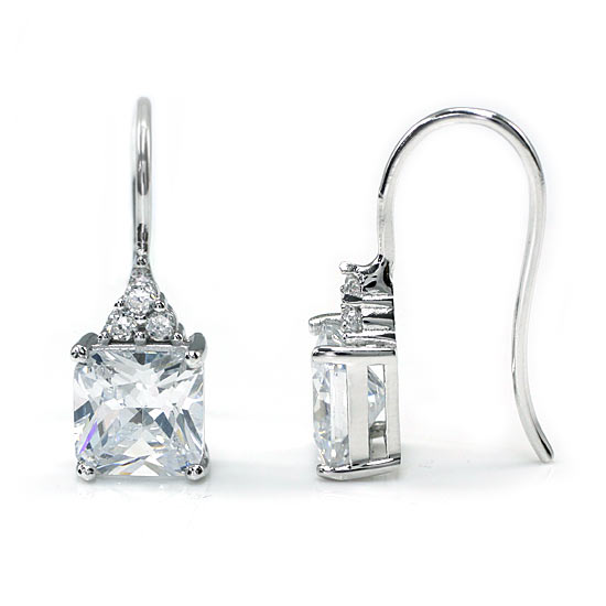 2 Carat Princess Cut Simulated Diamond Dangle Drop 925 Sterling Silver Earrings - View 3 | SelinJewels