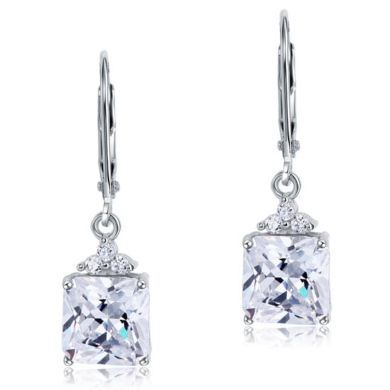 2 Carat Princess Cut Simulated Diamond Dangle Drop 925 Sterling Silver Earrings - View 2 | SelinJewels