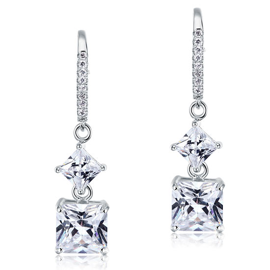 2 Carat Princess Cut Simulated Diamond Dangle Drop 925 Sterling Silver Earrings - View 3 | SelinJewels