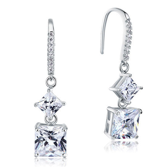 2 Carat Princess Cut Simulated Diamond Dangle Drop 925 Sterling Silver Earrings | SelinJewels