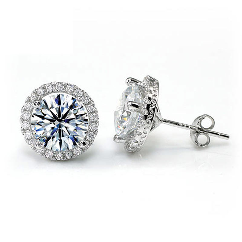 2 Carat Round Cut Simulated Diamond Halo Stud 925 Sterling Silver Earrings | SelinJewels