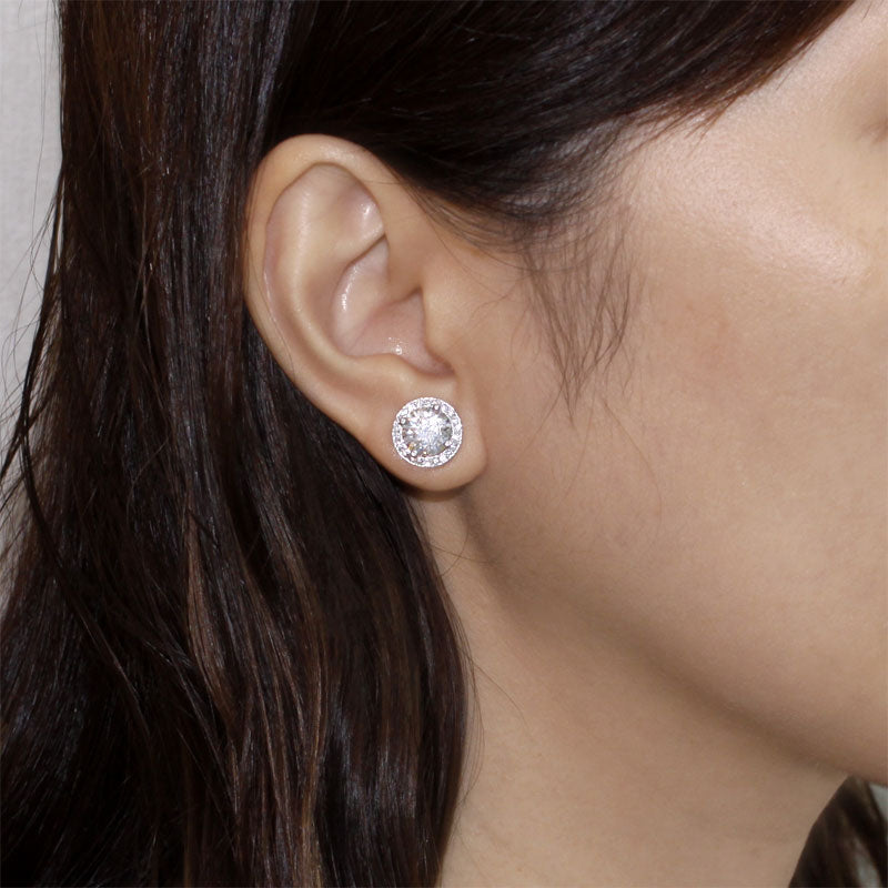 2 Carat Round Cut Simulated Diamond Halo Stud 925 Sterling Silver Earrings - View 6 | SelinJewels