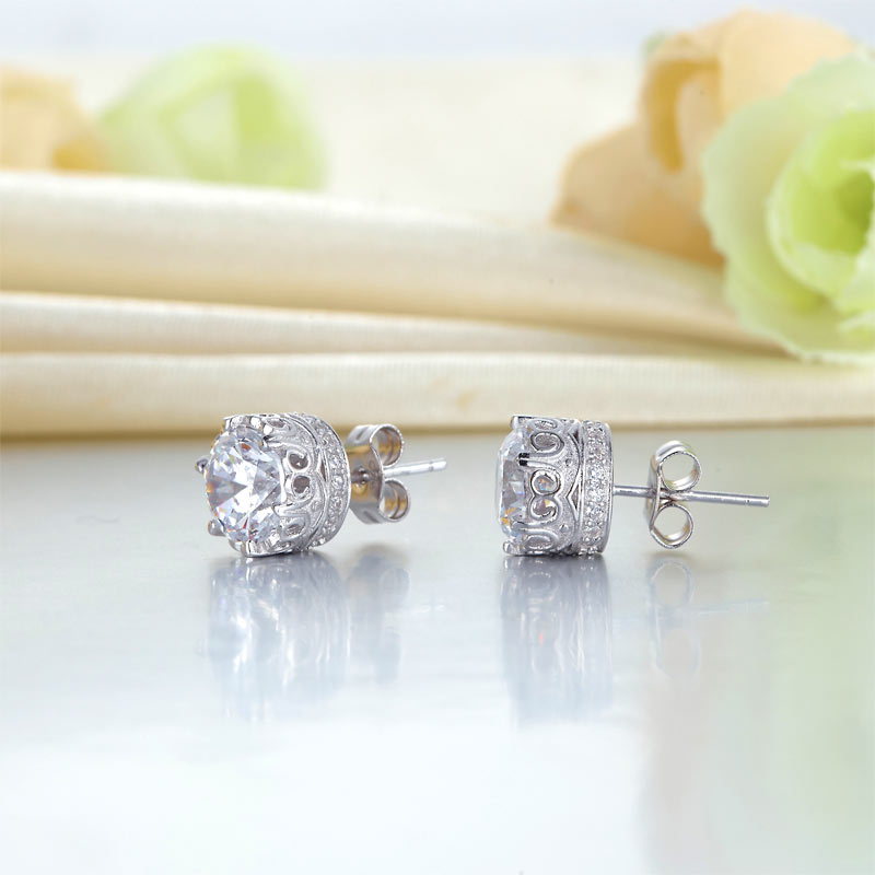 1.5 Carat Vintage Style Stud 925 Sterling Silver Earrings - View 4 | SelinJewels