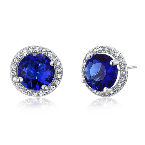 Navy Blue Simulated Sapphire Stud Earrings 925 Sterling Silver Jewelry - View 3 | SelinJewels