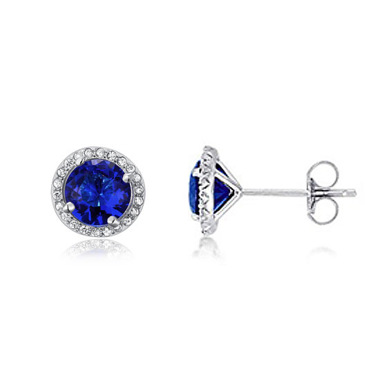 Navy Blue Simulated Sapphire Stud Earrings 925 Sterling Silver Jewelry | SelinJewels