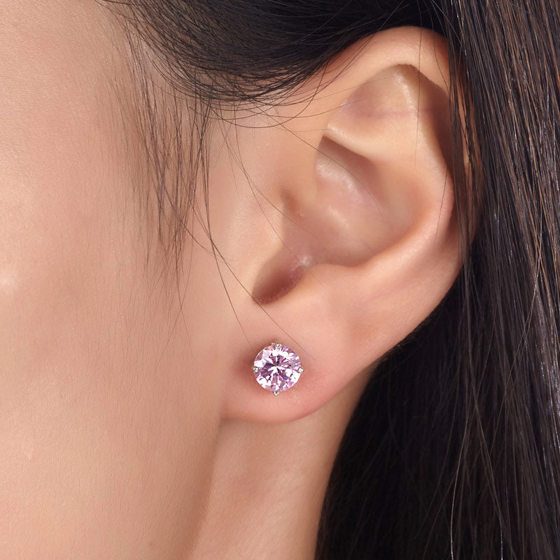 1 Carat Pink Simulated Sapphire 925 Sterling Silver Stud Earrings - View 2 | SelinJewels