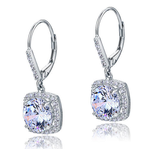 925 Sterling Silver Bridal Wedding Earrings Brilliant Simulated Diamond - View 4 | SelinJewels