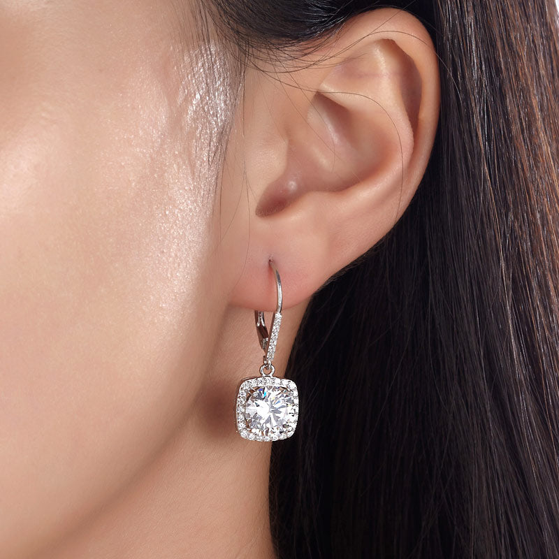 925 Sterling Silver Bridal Wedding Earrings Brilliant Simulated Diamond - View 2 | SelinJewels