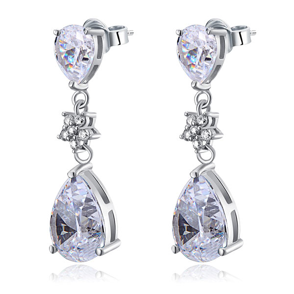 925 Sterling Silver Dangle Bridal Wedding Bridesmaid Earrings 3.5 Carat - View 4 | SelinJewels