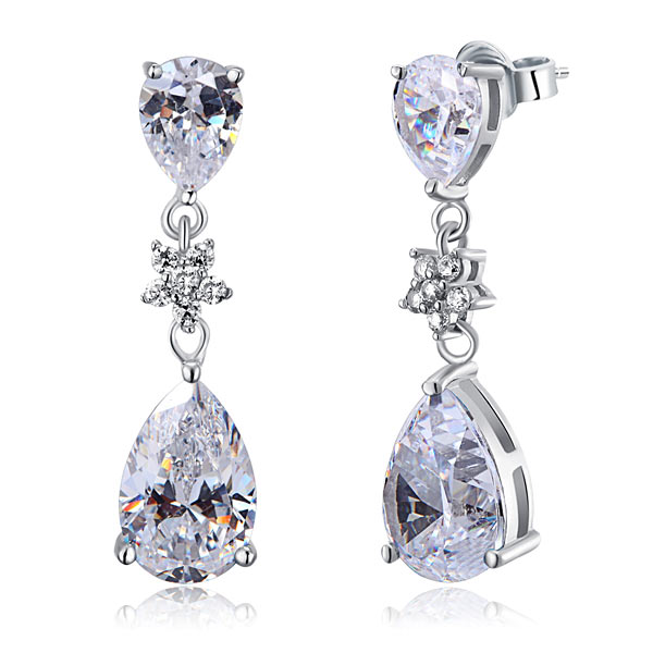 925 Sterling Silver Dangle Bridal Wedding Bridesmaid Earrings 3.5 Carat | SelinJewels
