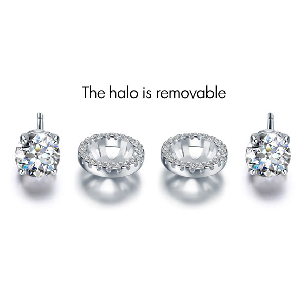 2.5 Carat Halo Removable Stud Earrings 925 Sterling Silver - View 4 | SelinJewels