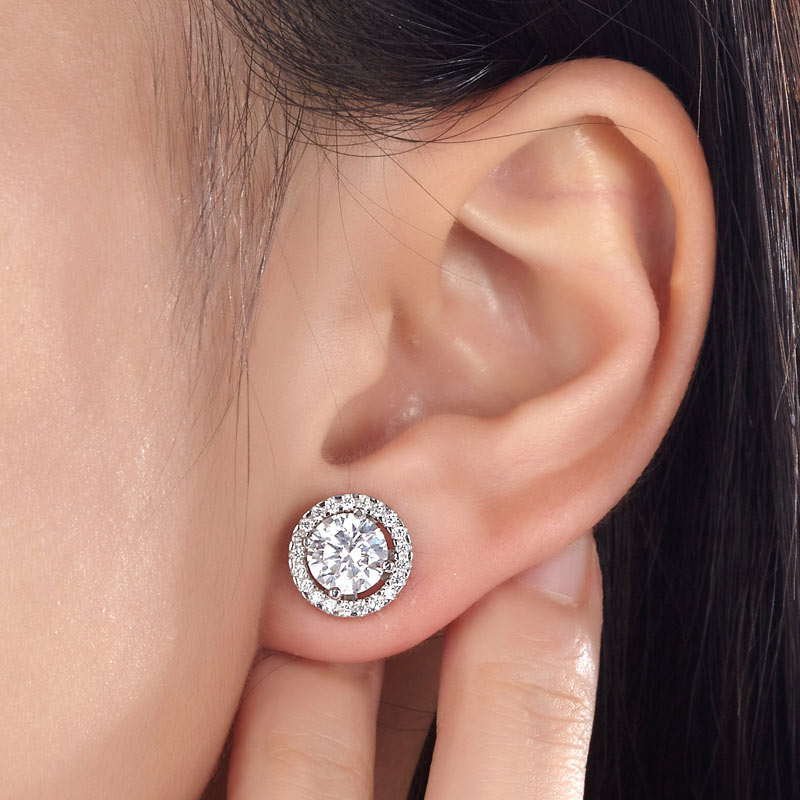 2.5 Carat Halo Removable Stud Earrings 925 Sterling Silver - View 2 | SelinJewels