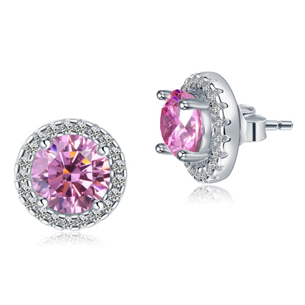 2.5 Carat Round Pink Halo Removable Stud 925 Sterling Silver Earrings - View 3 | SelinJewels